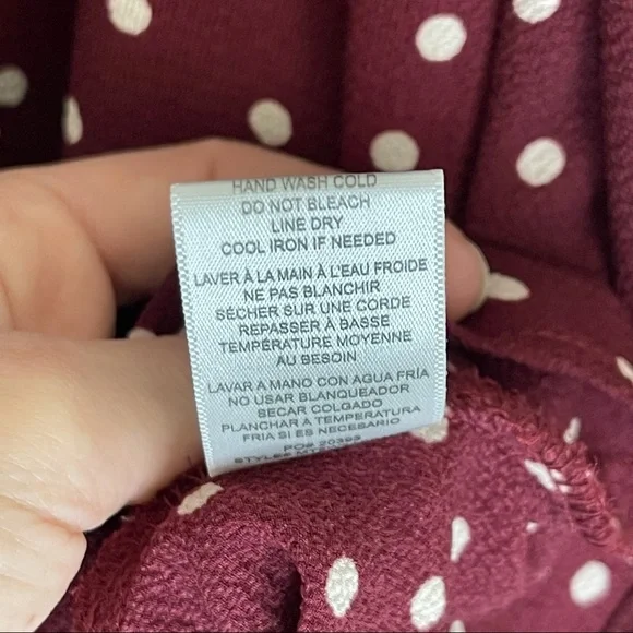 Bobeau Side Button Wrap Blouse Burgundy/Ivory Dot - Picture 9 of 14